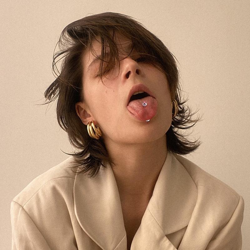 Stainless Steel Colorful Diamond Tongue Piercing Barbell for Ear Cartilage | Body Jewelry 