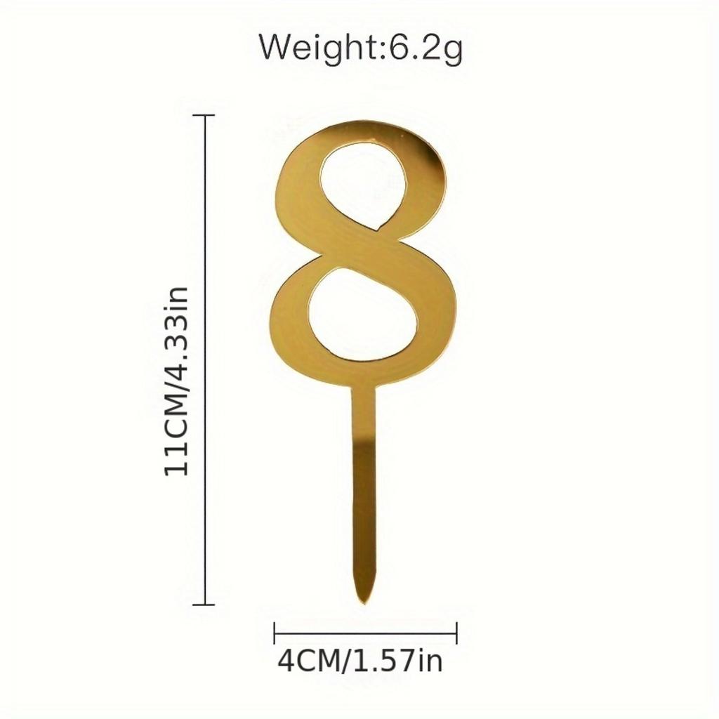 10pcs Acrylic Number Cake Toppers 0-9 for Birthday, Wedding - Golden Dessert Table Decorations.