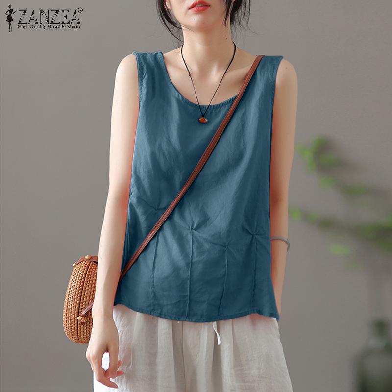 

ZANZEA Летние повседневные хлопковые майки без рукавов с круглым вырезом