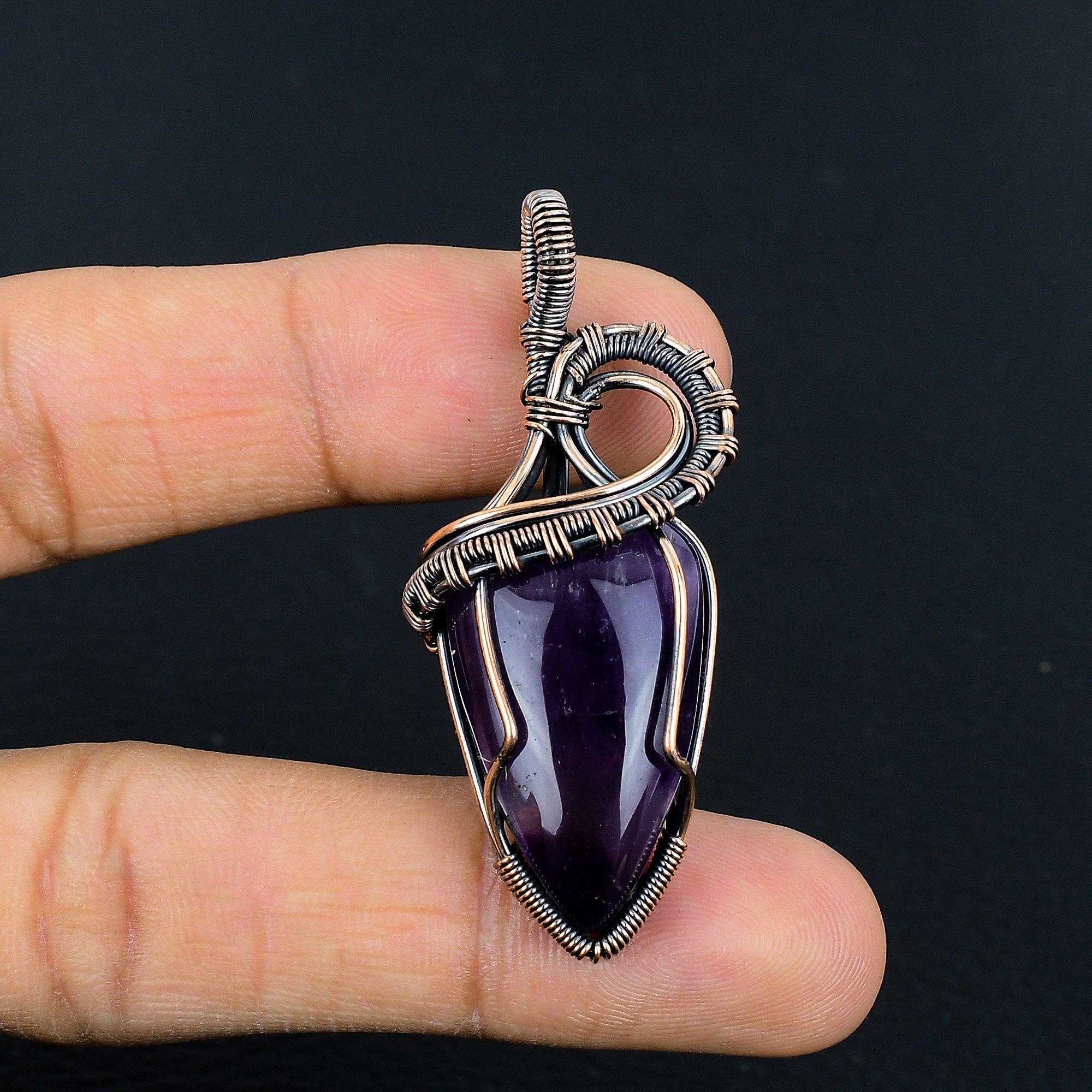 

Аметистовый кулон, ювелирное изделие из драгоценного камня, кулон, обернутый медной проволокой 999 пробы, подарок для женщин, кулон ручной работы 2.55 Inches