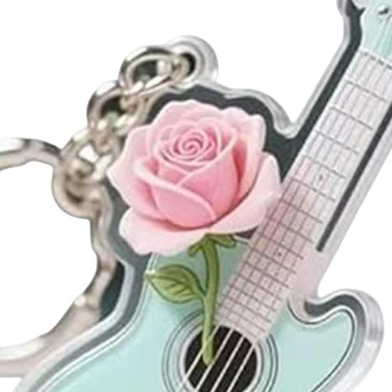 1/5Pcs Rose Guitar Keychain 2D Mini Guitar Charm Key Chain