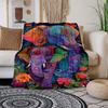 Colorful Elephant Family Art Print - Bohemian Floral DecorBlanket Flannel Throw Blanket for Sofa, Bed, Travel, Camping, Office, Couch, Chair