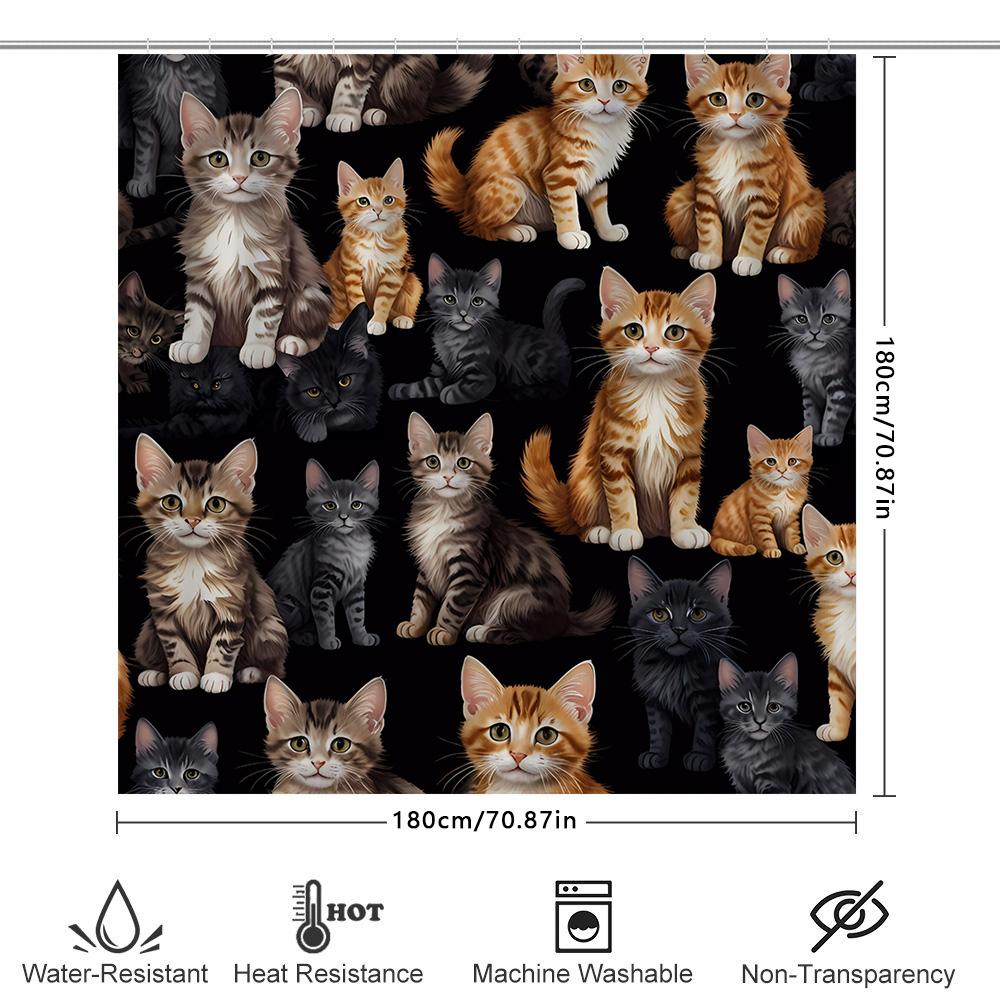 Adorable Cats Shower Curtain Premium Fabric Waterproof Printed Home Decor Bath Rug Set Multiple Size Options Available For Bathr