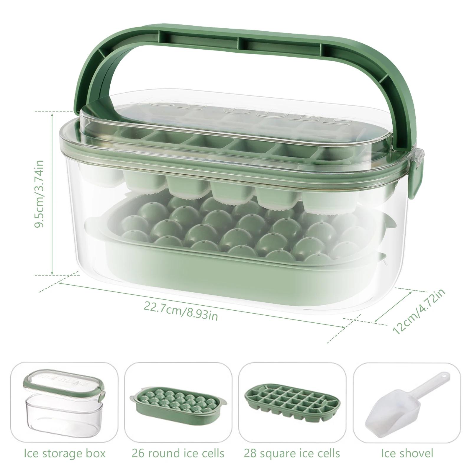 Ice Cube Tray with Lid and Bin Reusable Silicone Ice Ball Maker for Freezer 2-Layer Stackable Ice Tray Molds Release Ice Ball