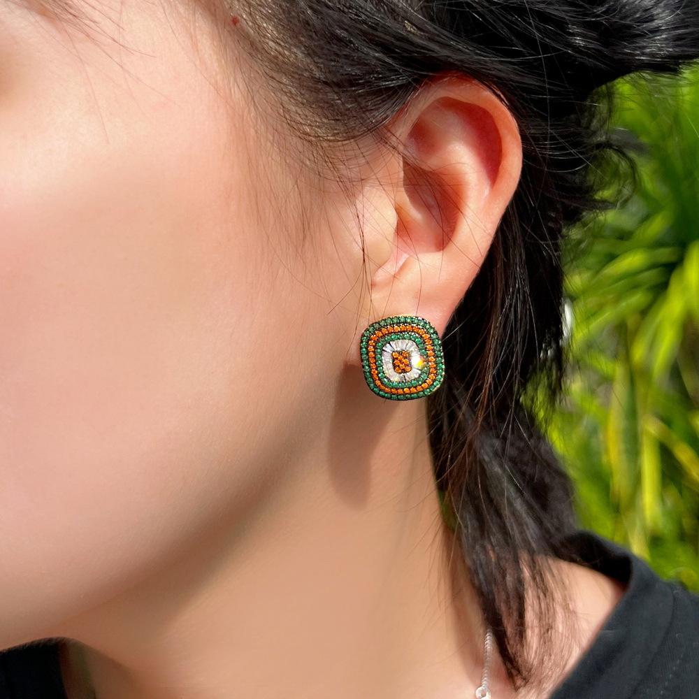 Needle French Light Luxury Temperament Retro Earrings Color Spinel Zircon Creative Earrings Stud Earrings