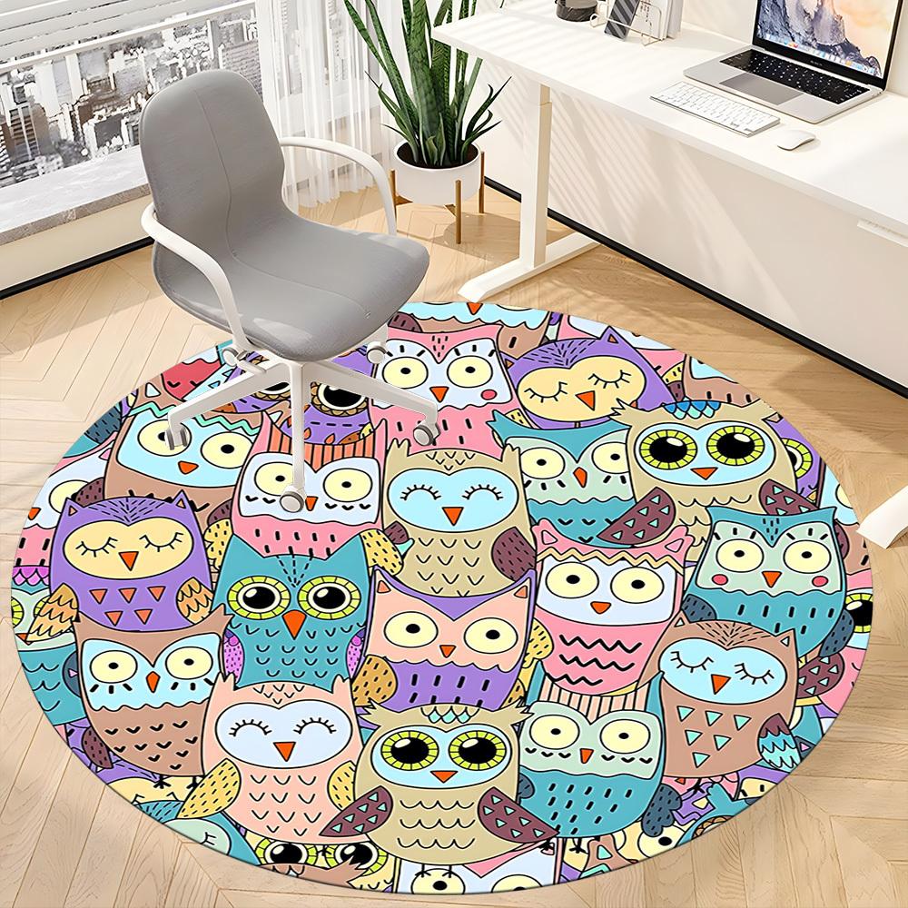 1pc Owl Pattern Office Round Area Rug, Indoor Mat Suitable For Office, Under Office Chairs Bedroom Living Room Home Decor, Room Deco