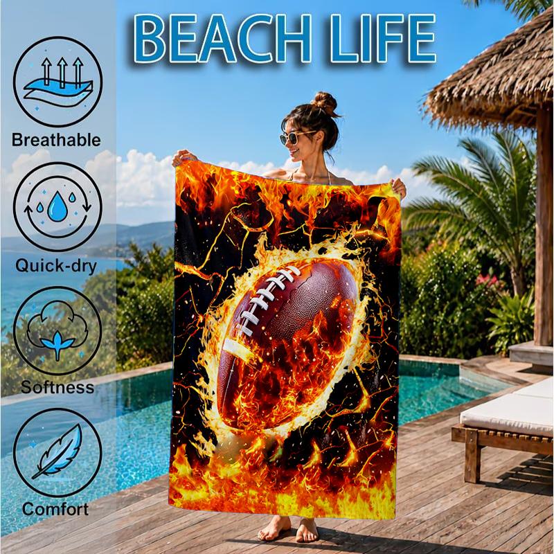 Flaming Football Artwork Beach Towel, Microfiber Beach Towel, Perfect For Pool, Beach, Travel, Home Decor Beach Party Fan gifts