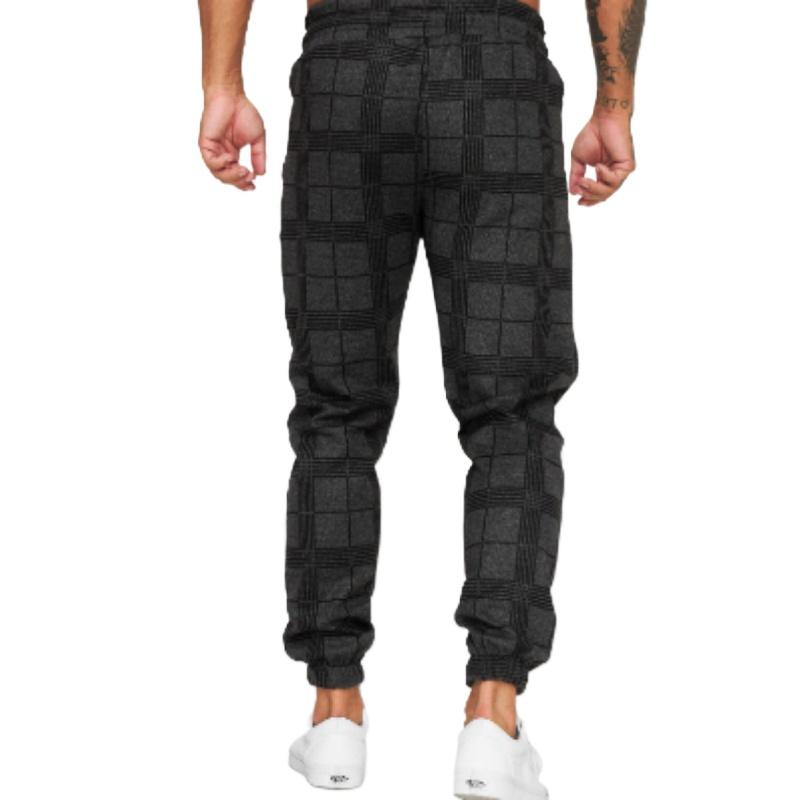Męskie spodnie casual w kratę z nadrukiem cyfrowym, spodnie fitness ze ściągaczem