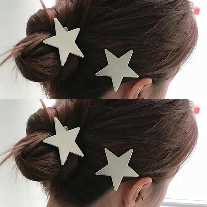 4pcs Korean Ins High-end Metal Silver Pentagram Duckbill Clip Millennium Women's Daily Wears Head Side Bangs Clip Decoration
