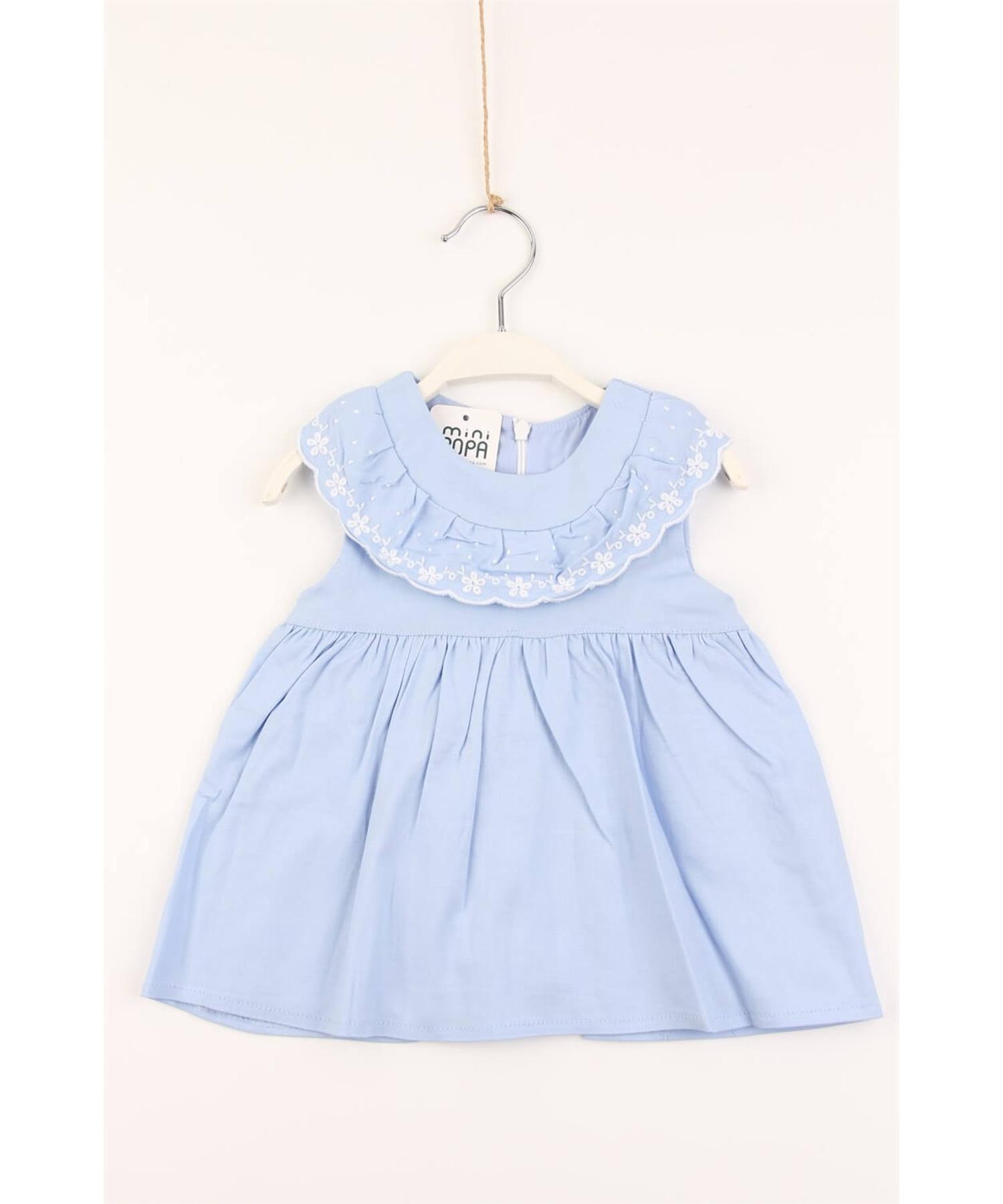 

Вышитое синее платье с нулевым рукавом на хлопковой подкладке для маленьких девочек