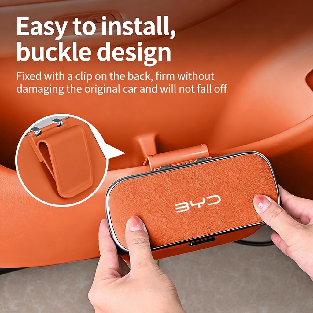 Car Trash Can with Button Lid for R All BYD Models (Han, Tang, Dolphin), Wet & Dry Dual-Use Car Storage Box & Bag