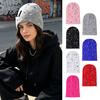 Autumn Winter Trendy Cap Colorful Rhinestone Knitted Hat, Faux Pearl Safety Pin Punk Knit Brimless Hat for Women Bling Warm Hip Hop Street Fashion
