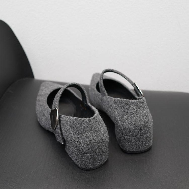 2025 Spring New French Temperament Pointed Outer Wear One-word Belt Versatile Middle Heel Shoes Suede Commuter Single Shoes Women's Shoes