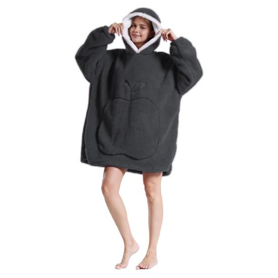

Yousheng Winter Nightgown with Hood Big Fruit Pocket Unisex Wearable Blanket Cozy Plush Oversized Long Sleeves Keep Warm Homewear Winter Nightdress M темно-серого