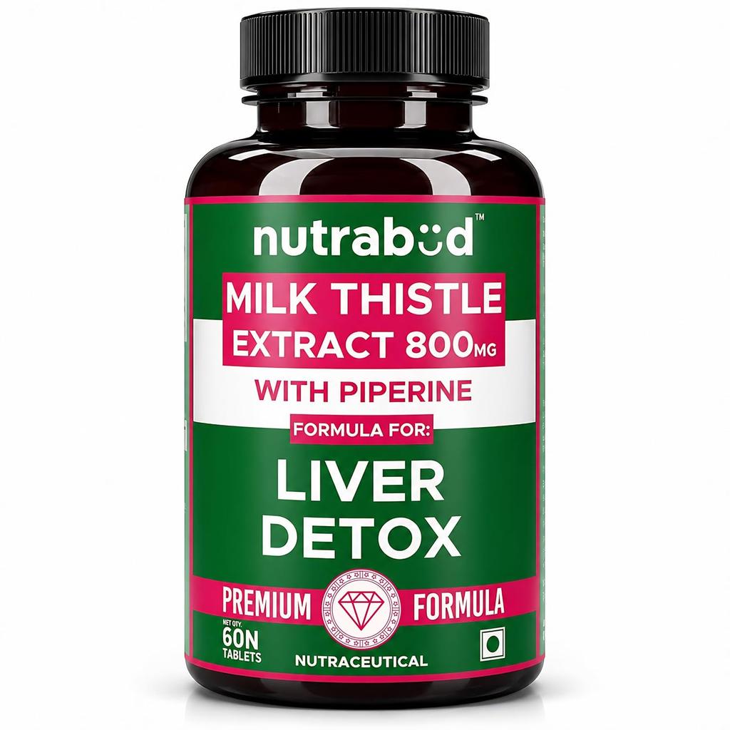 Nutrabud Milk Thistle Liver Support Tablets 800mg Silymarin 60 Count 150g Bottle Natural Detox Aid Daily Wellness Health