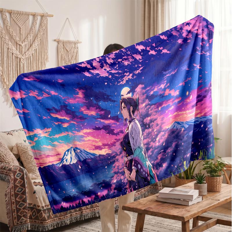 Shinobu Kocho Printed Flannel Blanket, Skin Friendly Warm Throw for Indoor Couch Bed Daily Use