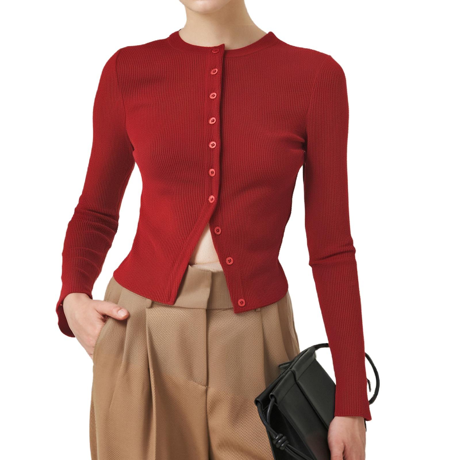 

Женский модный повседневный кардиган с короткими полосками и длинными рукавами, застегивающийся на пуговицы XL