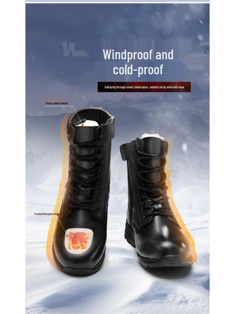 3515 Botas de Vuelo de Lana de Caña Alta para Hombre Strongman - Cremallera Lateral, Resistentes al Desgaste, Cálidas Botas de Invierno para Montar y Entrenamiento al Aire Libre.