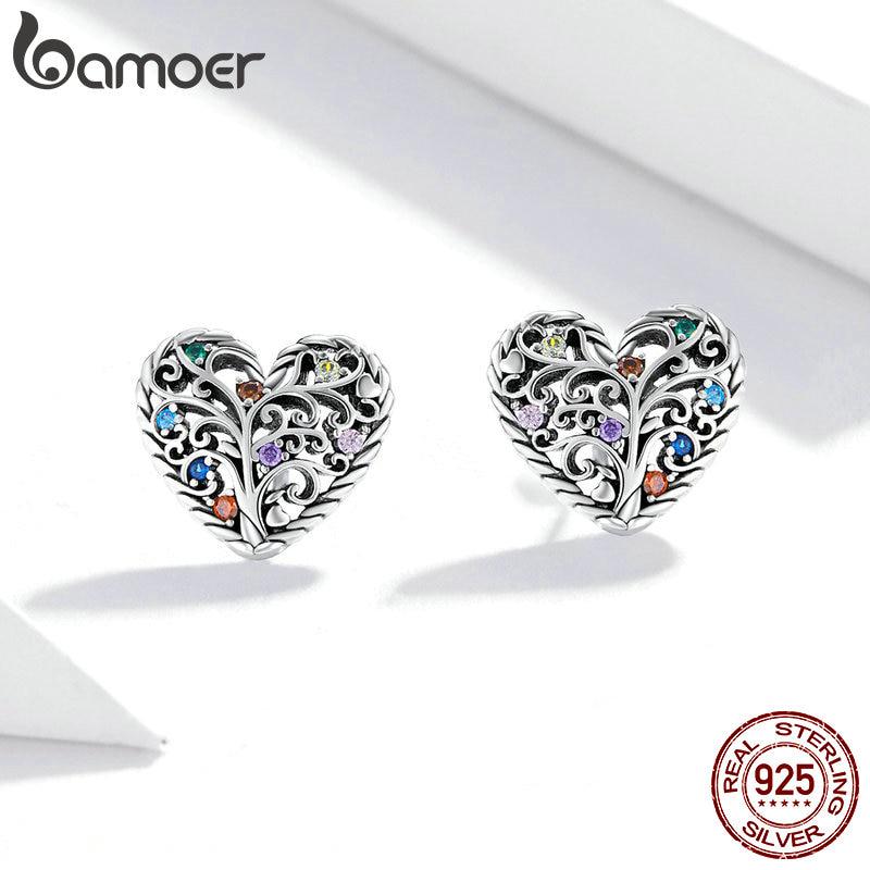 

Женские серьги-гвоздики Bamoer Tree of Life из стерлингового серебра 925 пробы, оксидированное серебро, свадебные массивные украшения 925 silver