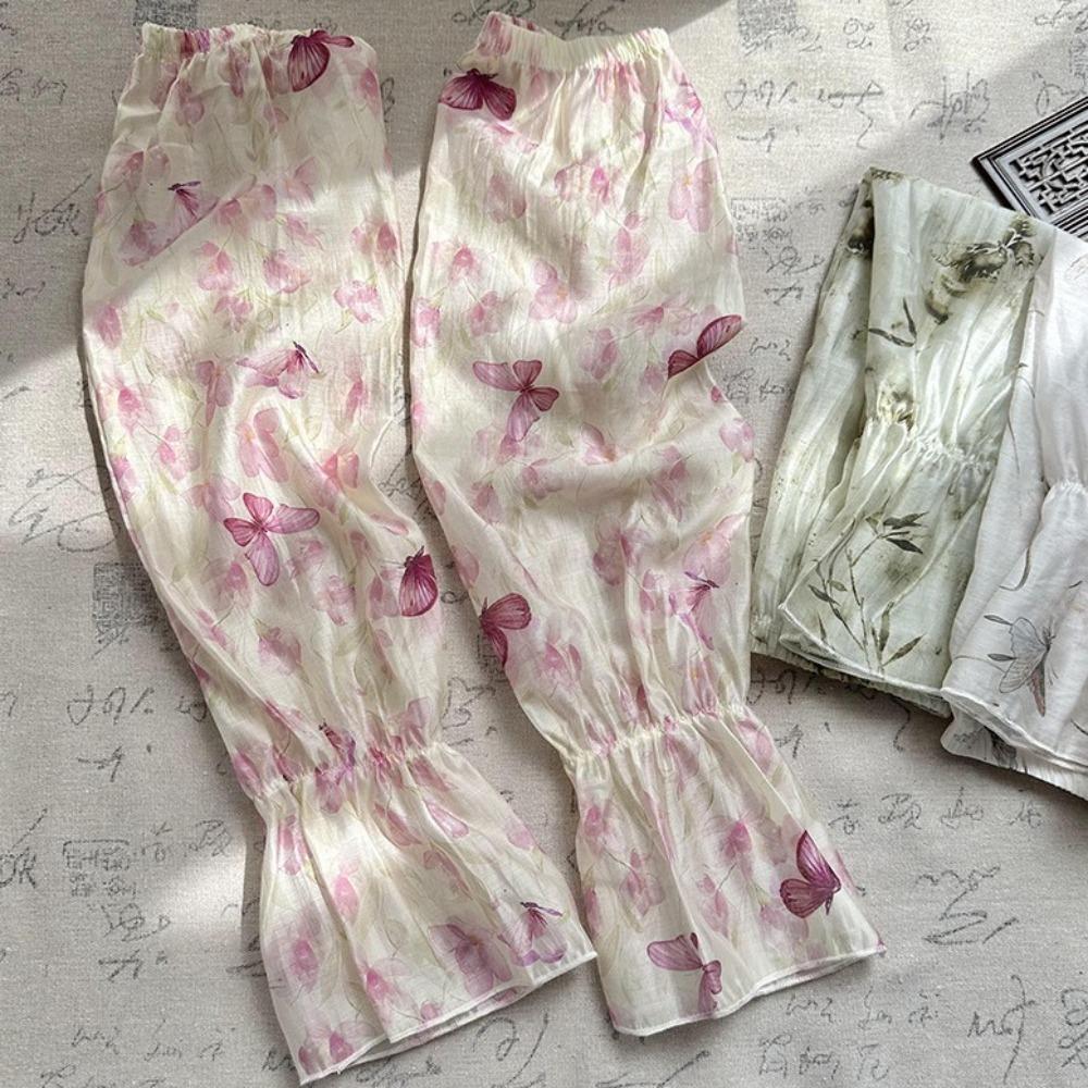 Flower Chiffon Sunscreen Arm Covers Elastic Cycling Gloves Chinese Style Sleeves Outdoor