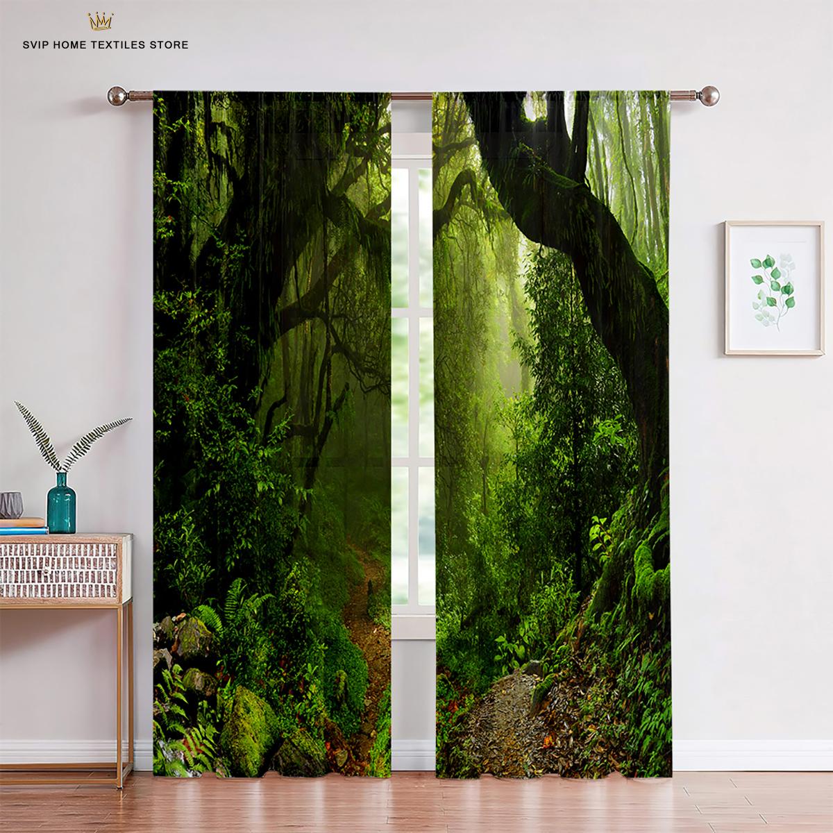 

Forest Trees Lush Green Leaf Plants Curtain,Panels Natural Landscape, Balcony Curtain,Panels 2 Panel, Living Room, Sleeping Room, Window Decoration W50X130H(CM)X2PCS&Rod pocket
