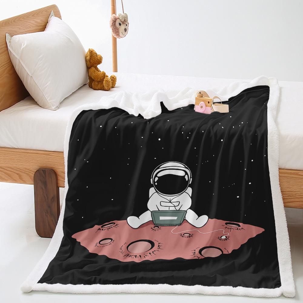 Astronaut 2D Digital Printing Thickened Lamb Wool Crystal Fleece Blanket Blanket