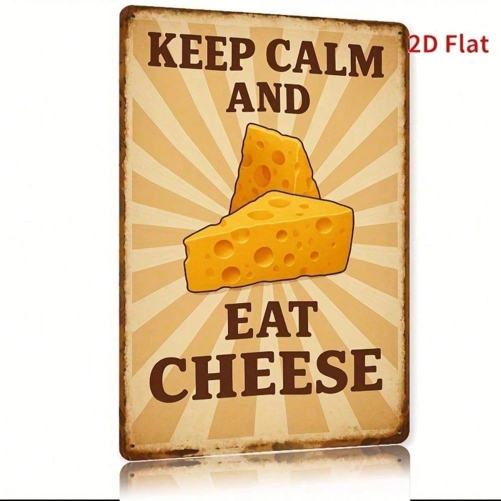 Keep Calm And Eat Cheese Metal Wall Poster, Durable Moisture Proof Kitchen Decor