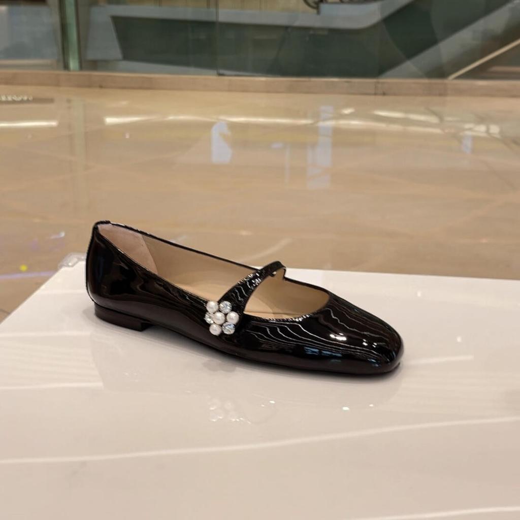 Cowhide version~ Pearl rhinestone buckle genuine leather Mary Jane single shoes women's soft-soled small leather shoes flats Mary Jane classic