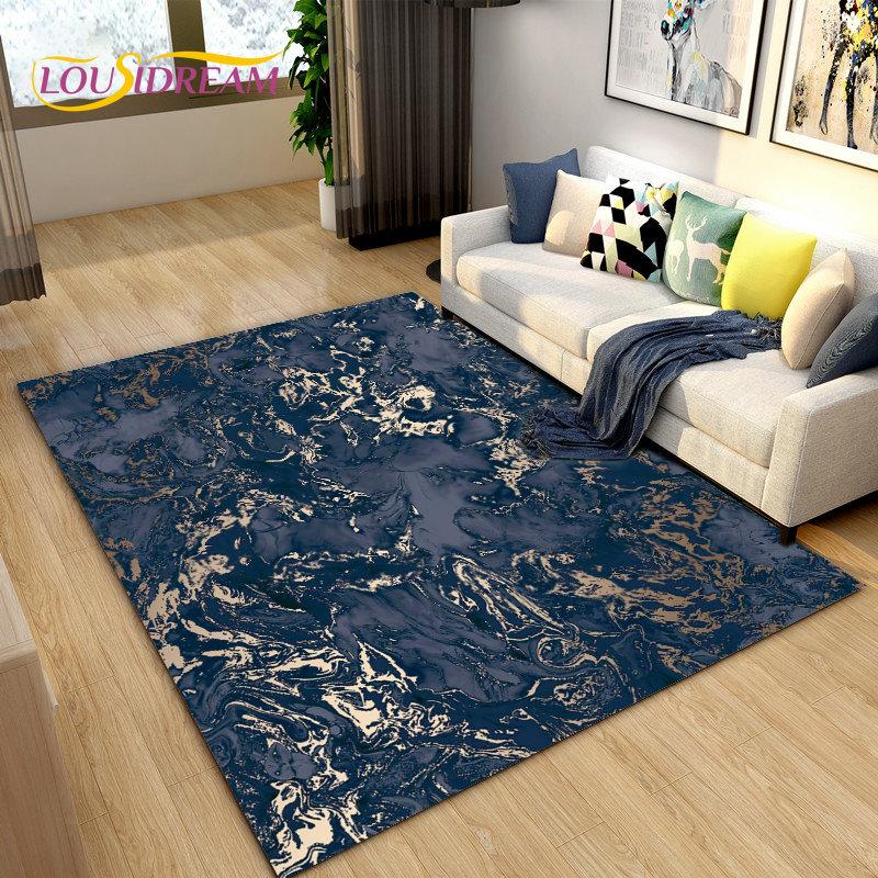 Nordic Black Colour Gold Marble Area Rug Large,Carpet Rug for Living Room Bedroom Sofa Doormat Decoration,kid Non-slip Floor Mat