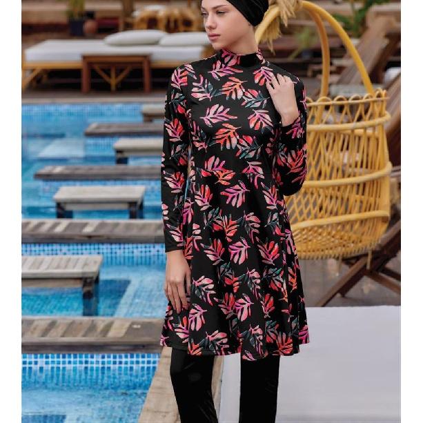 Swimsuit Women Set, Hijab Burki Set,Islamic Swimwear, Muslim Swimwear, Women Burkini,4 Pieces Set; Trousers, Tunic, Scarf, Bustier.