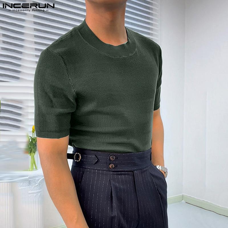 

INCERUN Летние мужские однотонные топы с круглым вырезом и короткими рукавами