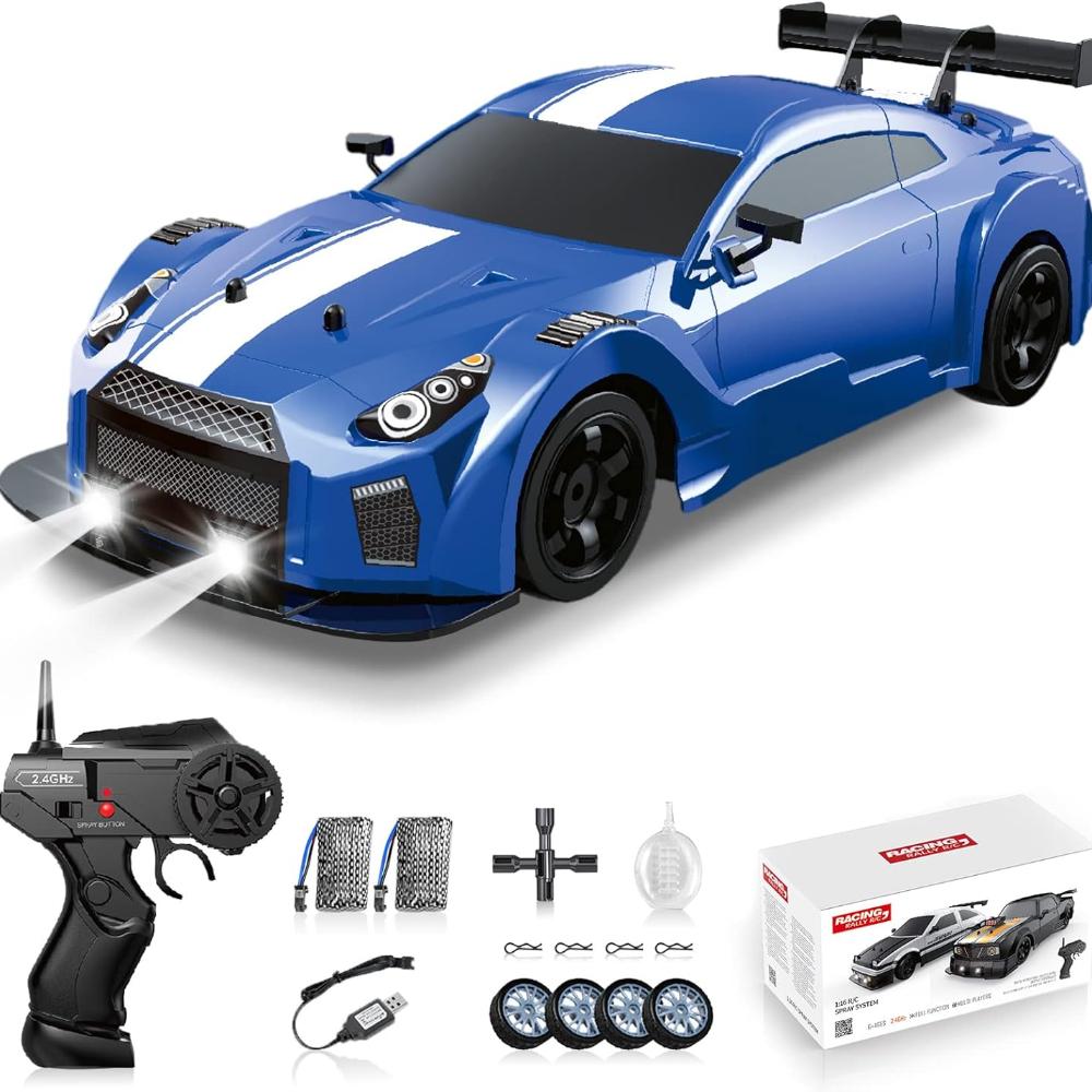 

Машинка с дистанционным управлением 1/16 2.4GHz 4WD RC Drift Car, 18 км/ч+ высокоскоростная гоночная машина с распылителем, крутые огни, игрушечная машинка для детей синий