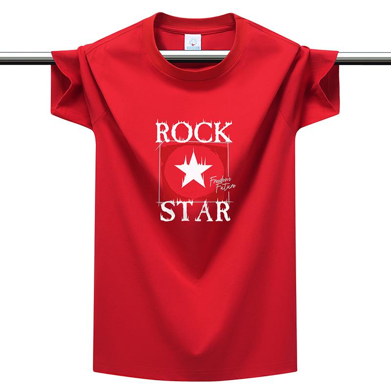 220g Heavyweight Cotton Men's T-Shirt Rock Star Print Plus Size Multi-color Casual Round Neck Tee