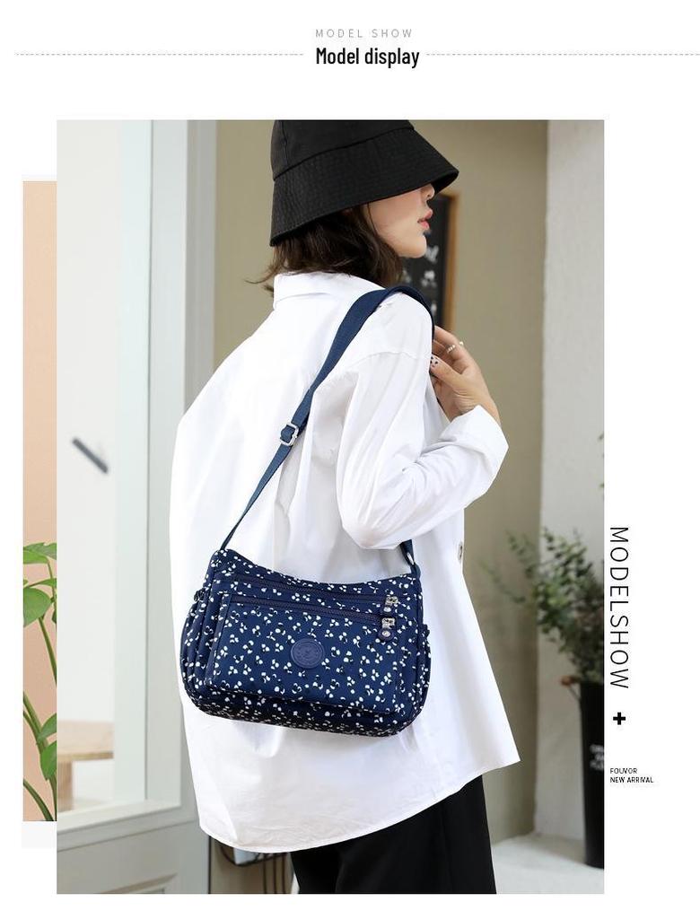 Urban Minimalist Women's Nylon Shoulder Bag - Casual Printed Small Square Bag for Middle-aged and Elderly