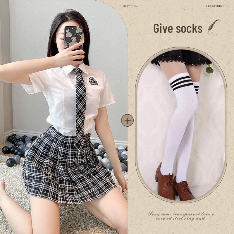 Seductive Schoolgirl Plaid Lingerie Set - Two-Piece Japanese Korean Role Play Outfit