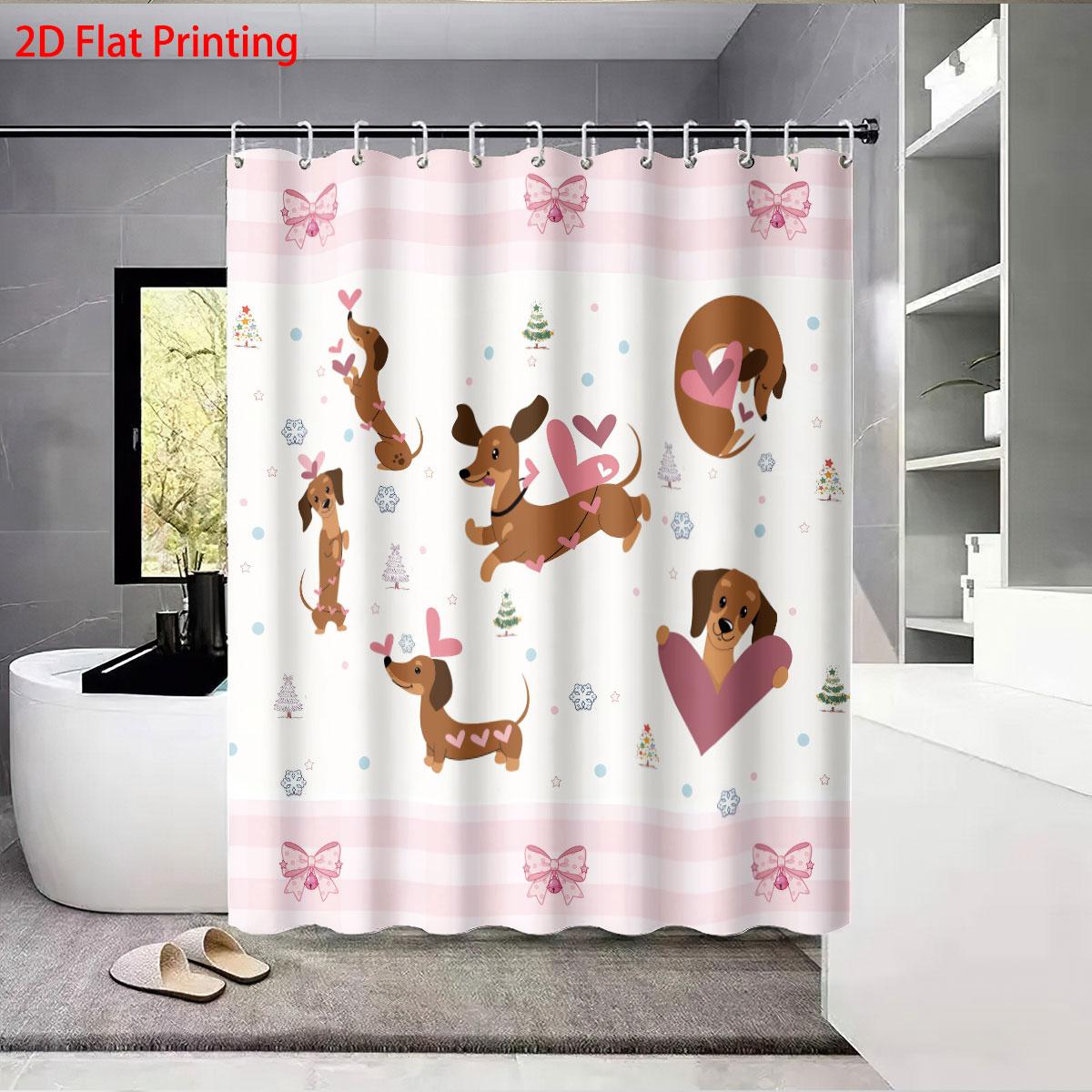 

Cute Dachshund Shower Curtain Dog Lover Design With Hearts & Butterflies Soft Waterproof Bathroom Decor Cozy Gift Idea For Kids W60H190(CM)-1 Pcs
