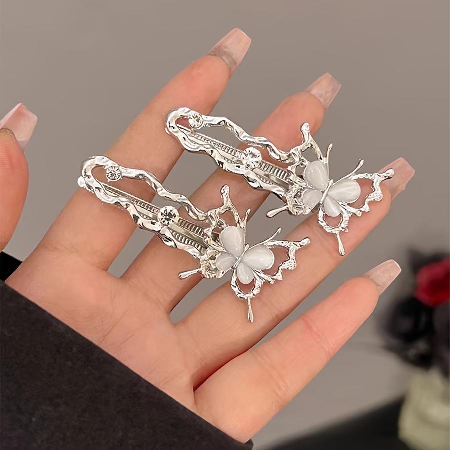 2pcs Alloy Butterfly Hair Clips Set Minimalist Liquid Metal Hollowed Design Trendy Street Style for Teens and Adults Suitable for Daily Wear Liquid Hollow Butterfly