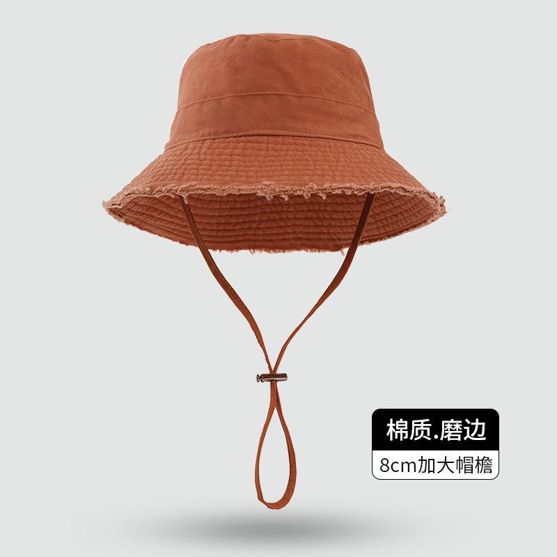 Big eaves rough edge bucket hat high sense foldable casual sunscreen hat pink dopamine sunshade basin hat women