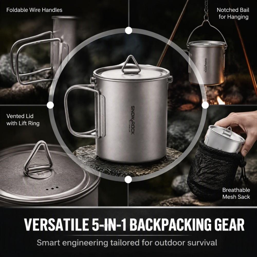 Foldable Handle Camping Water Cup With Lid Outdoor Tableware Portable Titanium Mug Picnic