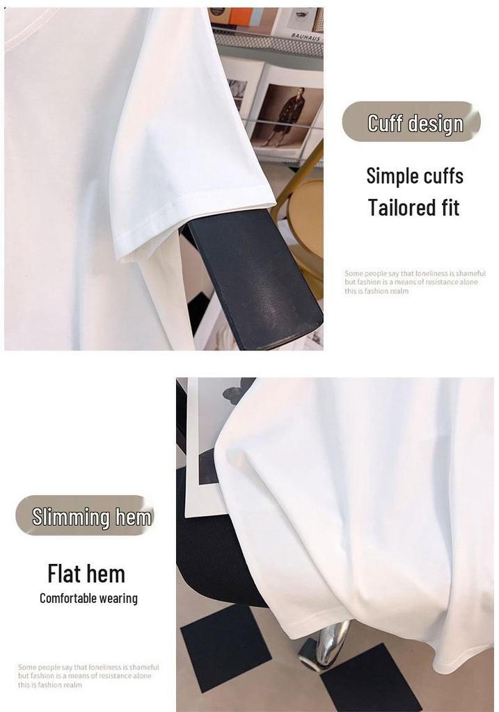Plus Size Loose Mid-Length V-Neck Short-Sleeve T-Shirt for Women (Sizes 200/300/350 Jin) - Style 7103