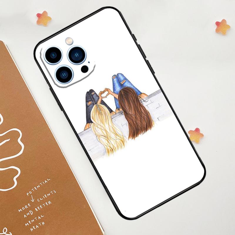 Best Friends BFF Matching Case For iPhone 15 16 14 13 12 11 Pro Max Plus X XR XS 12 13 Mini Cover Accessories
