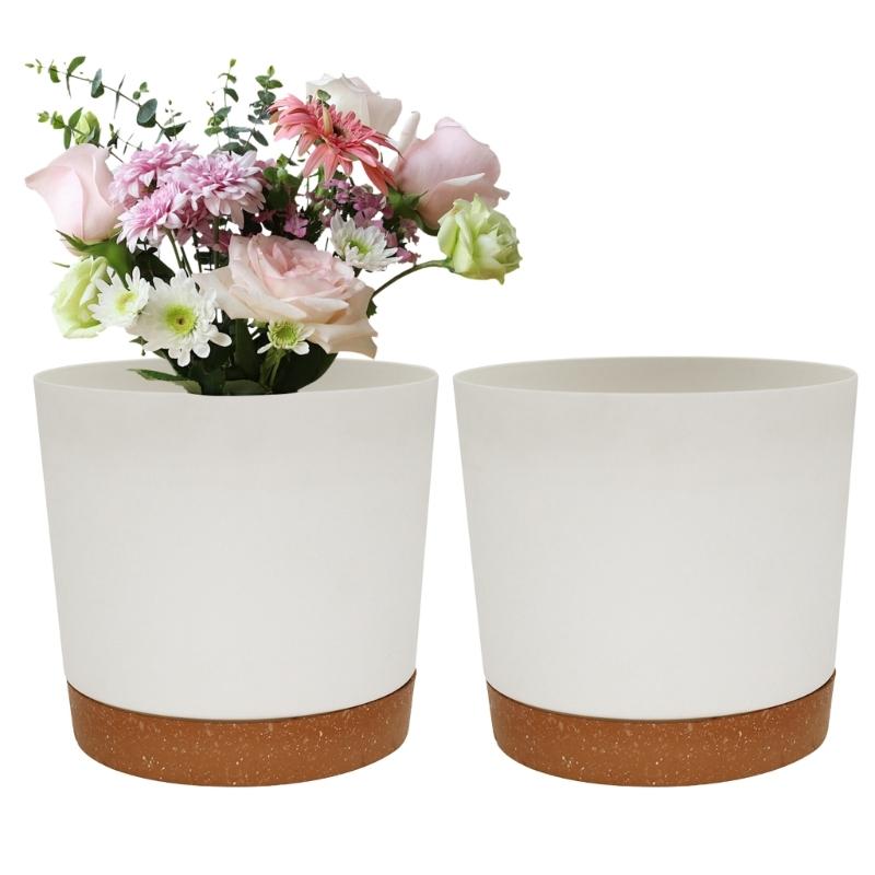 8inch Resin Flowerpot Flower Plant Pot Balcony Courtyard Potted Plant Flowerpot with Drainage Home Garden Tray
