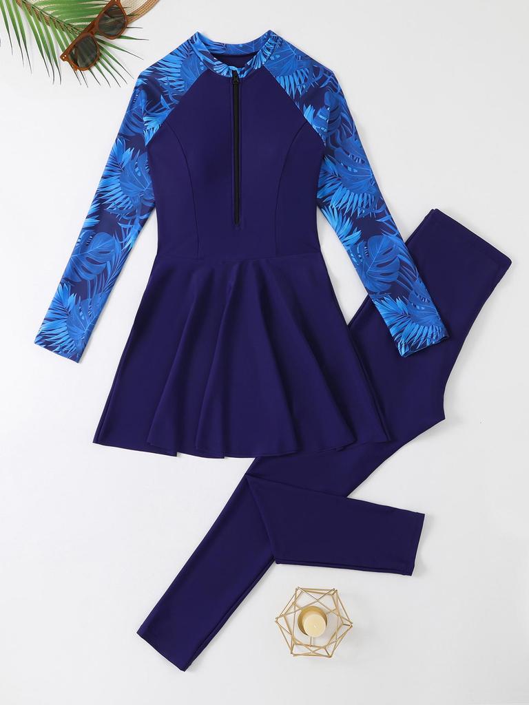 2026 New Sun-Protective Zipper Swimwear: Long Sleeve Two-Piece Swimsuit with Long Pants, Middle Eastern Conservative Style