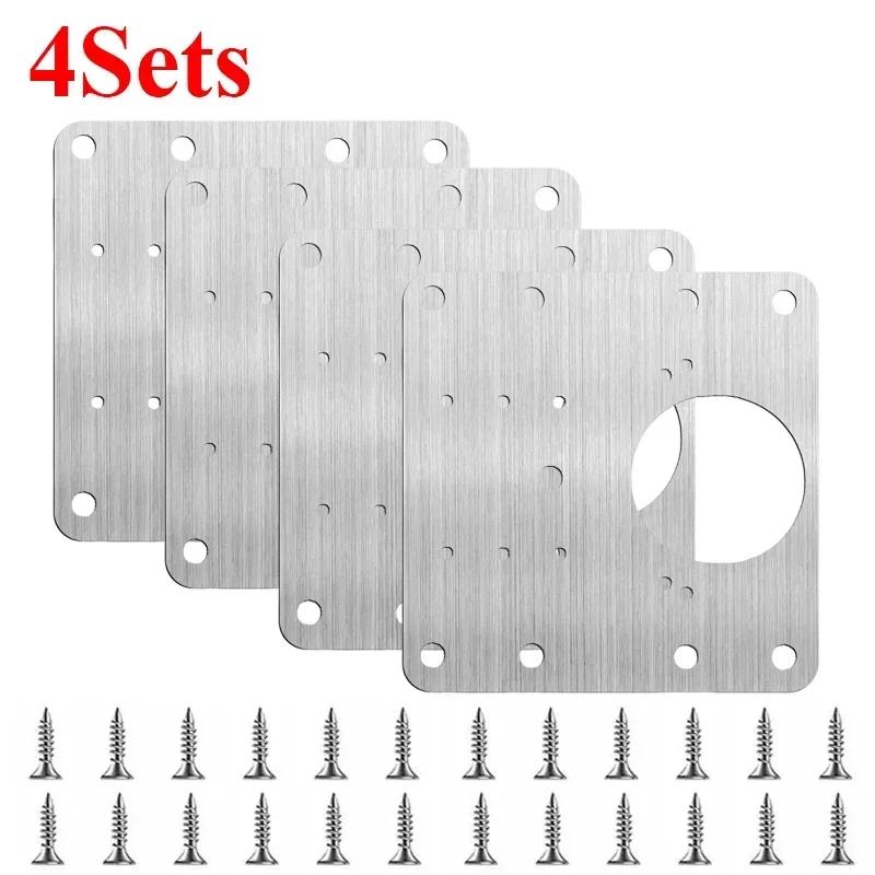 Cabinet Door Hinge Repair Plate with Screws & Brackets, Heavy Duty Kitchen Furniture Mounting Hardware for Easy Installation