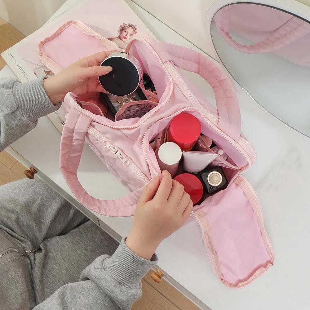 Cotton Solid Color Cosmetic Bag Kawaii Make Up Pouch Bag Soft Portable Toiletry Bag  Storage