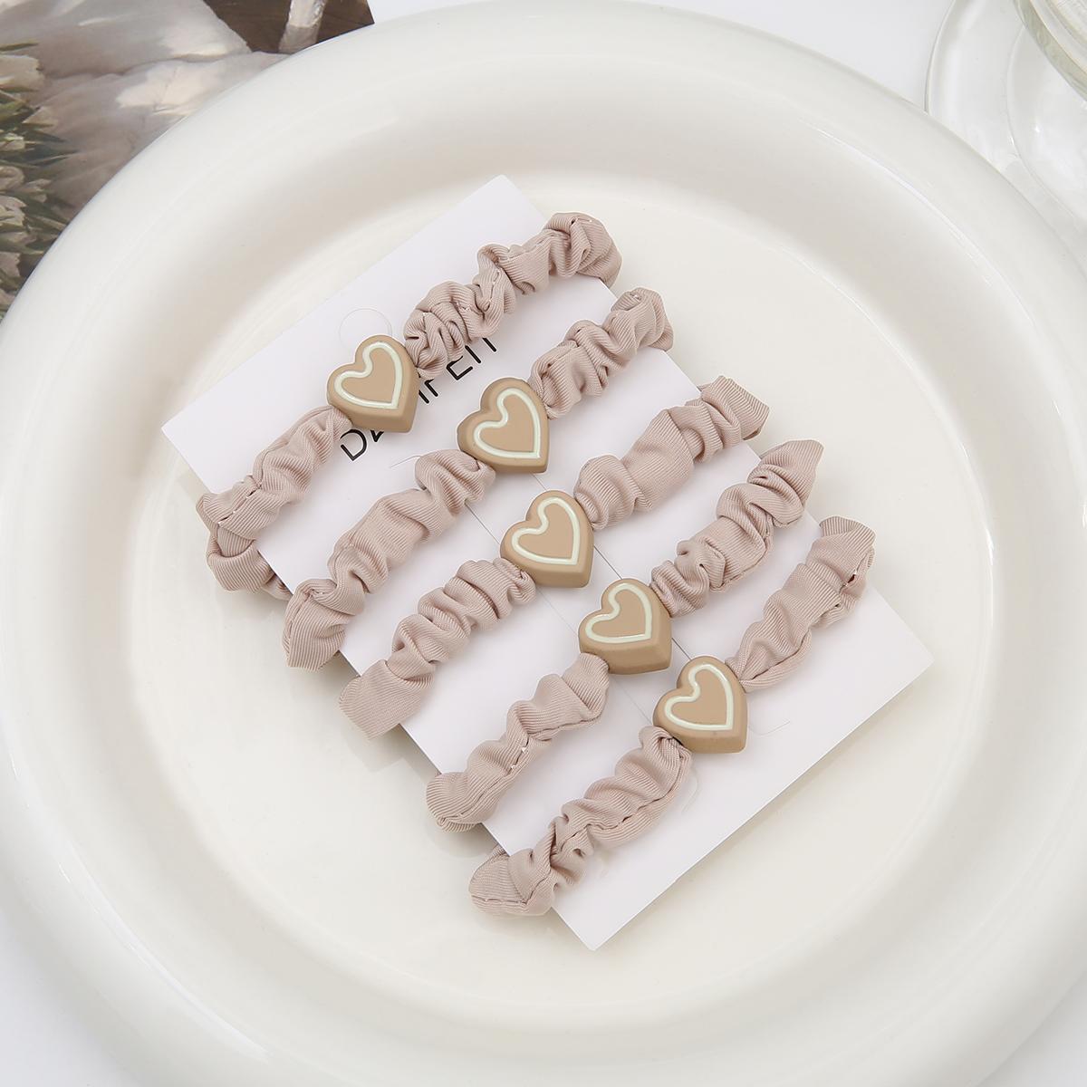 

4 см 5 шт./пакет Новое поступление женская мода сердце ткань повязка для волос веревка эластичные аксессуары для волос хаки