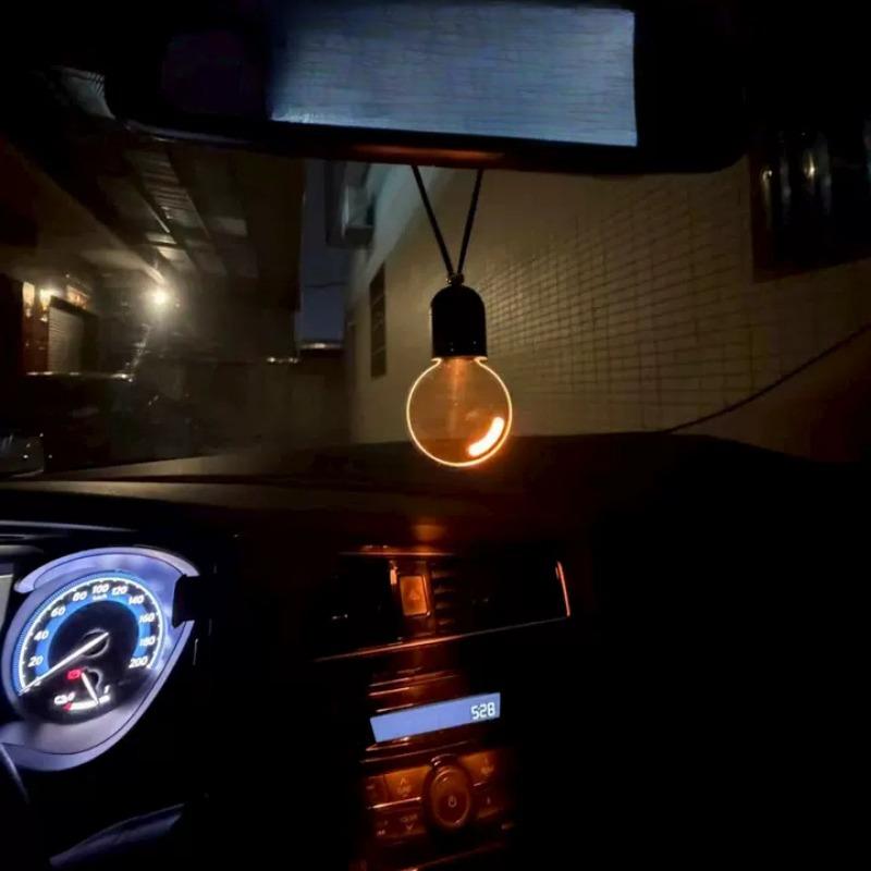 Car Retro Light Bulb Atmosphere Ambient Light Interior Rearview Mirror Pendant Decor Flat Acrylic Decoration Car Styling