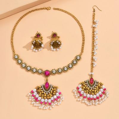 Metal Bells, Earrings, Necklaces, Headgear, Retro Fan-shaped Literary Pearl Fringed Suit for Women