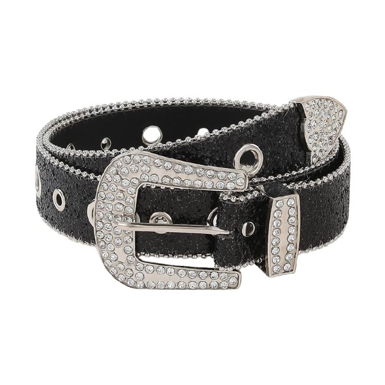 Модный ремень для брюк джинсов Блестящий с пайетками стразами шипами пряжкой Женский поясной ремень Привлекающий внимание поясной ремень чёрный
