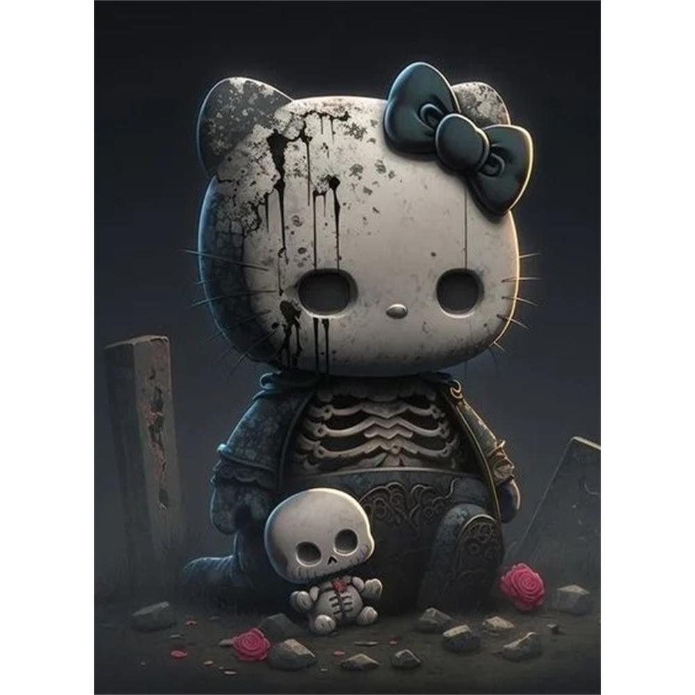 Disney Diamond Painting Dark Gothic Kitten Illustration DIY Kit Adult Arts and Crafts Home Decor and Gift Round 20x30cm